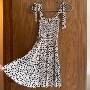 Shein Black and White Leopard Print Smocked Dress, S